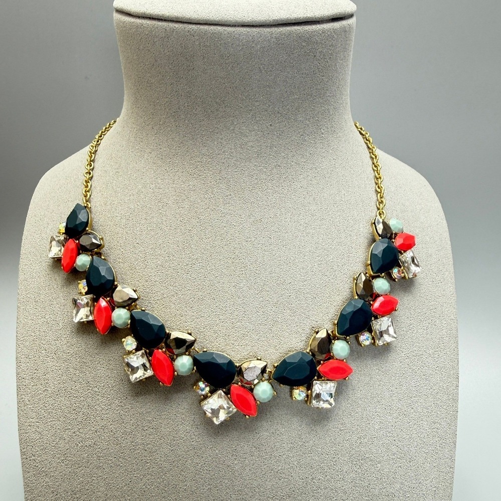 J CREW Multicolor Chunky Bib Necklace 18" Blue Red Adjustable OS 2010s Bold